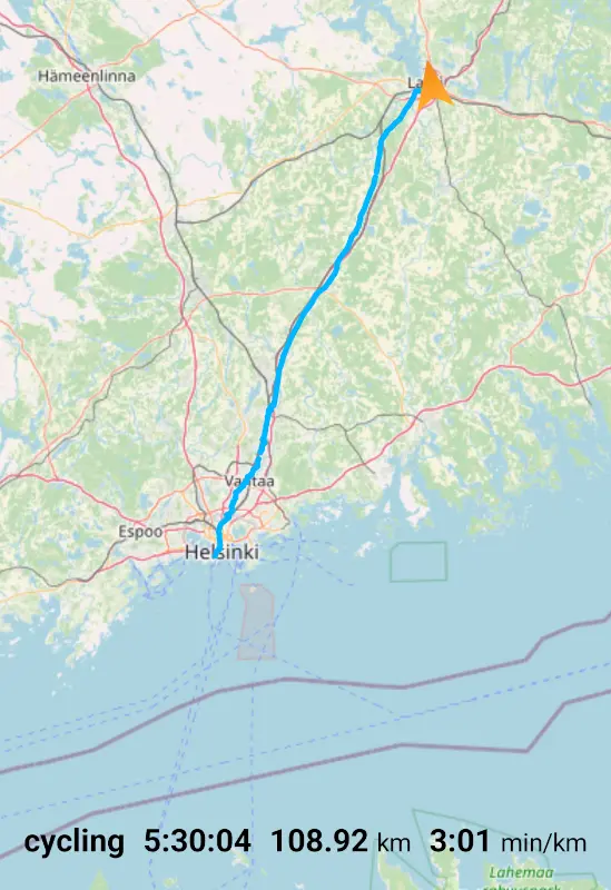 Screenshot of the route